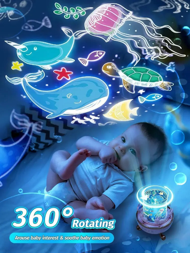 Galaxy Bunny Carousel Star Projector with 6 Films & Rechargeable Battery | Kids Night Light & Room Decor Gift for Boys & Girls