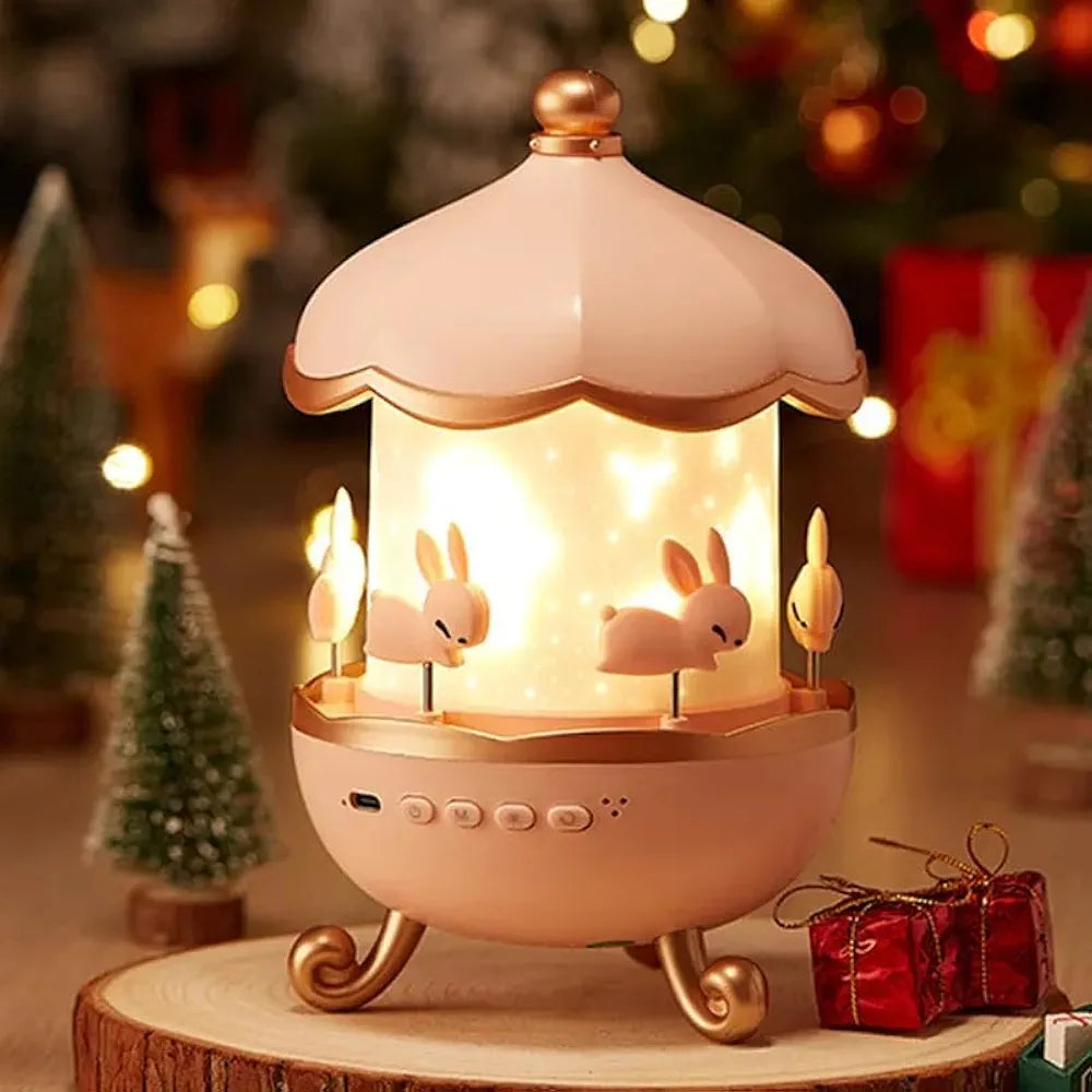 Galaxy Bunny Carousel Star Projector with 6 Films & Rechargeable Battery | Kids Night Light & Room Decor Gift for Boys & Girls