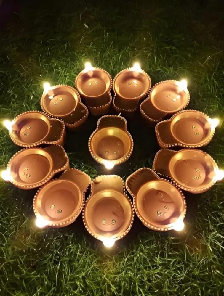 Water Sensor Diya for Home Decoration - Electric Flameless & Smokeless (Pack of 12)
