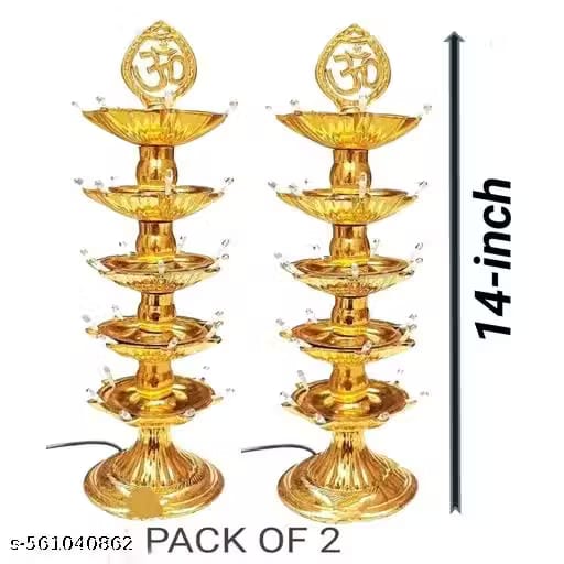 Stylish 5 Layer Electric Om Diya Stand and Trending Gold Light Diya Deepak for Pooja