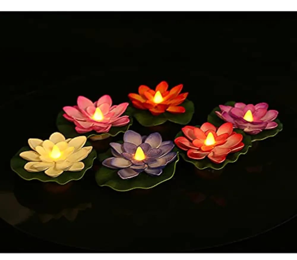 Multi Color Floating Lotus Flower Shape Floating LED Candles (Pack of 6)