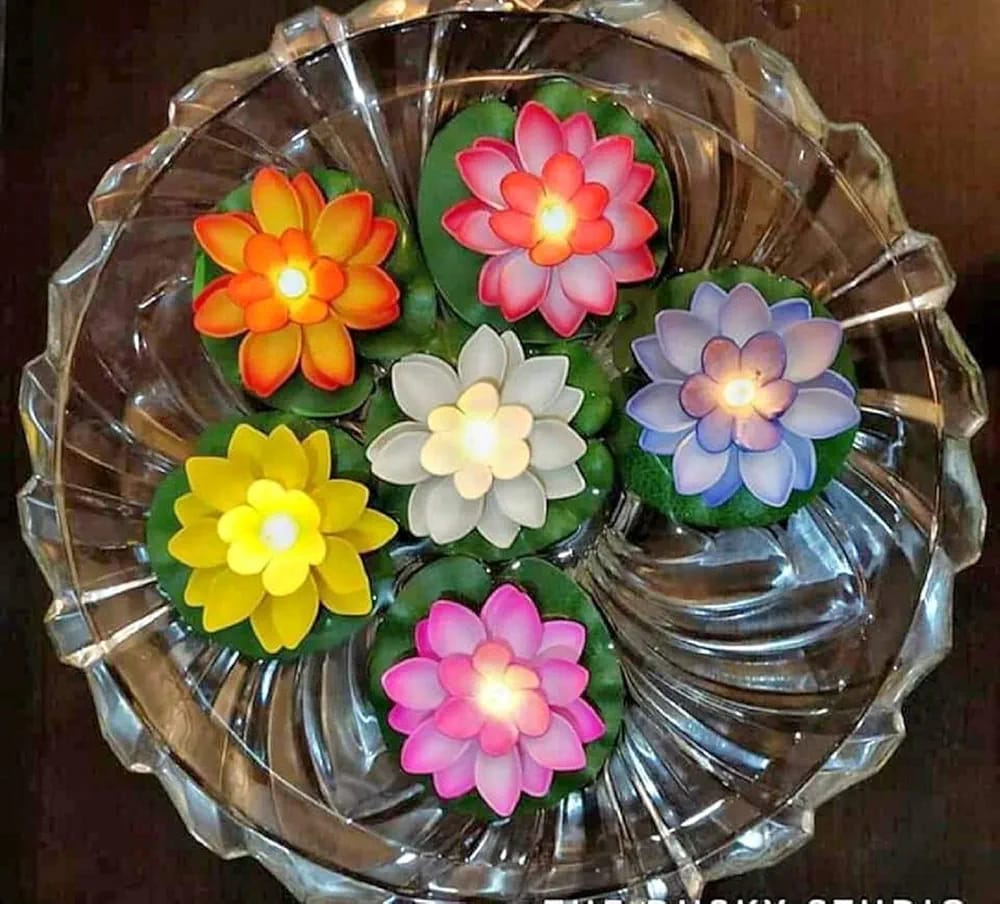 Multi Color Floating Lotus Flower Shape Floating LED Candles (Pack of 6)