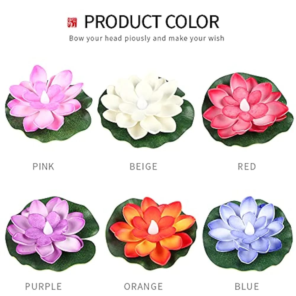 Multi Color Floating Lotus Flower Shape Floating LED Candles (Pack of 6)