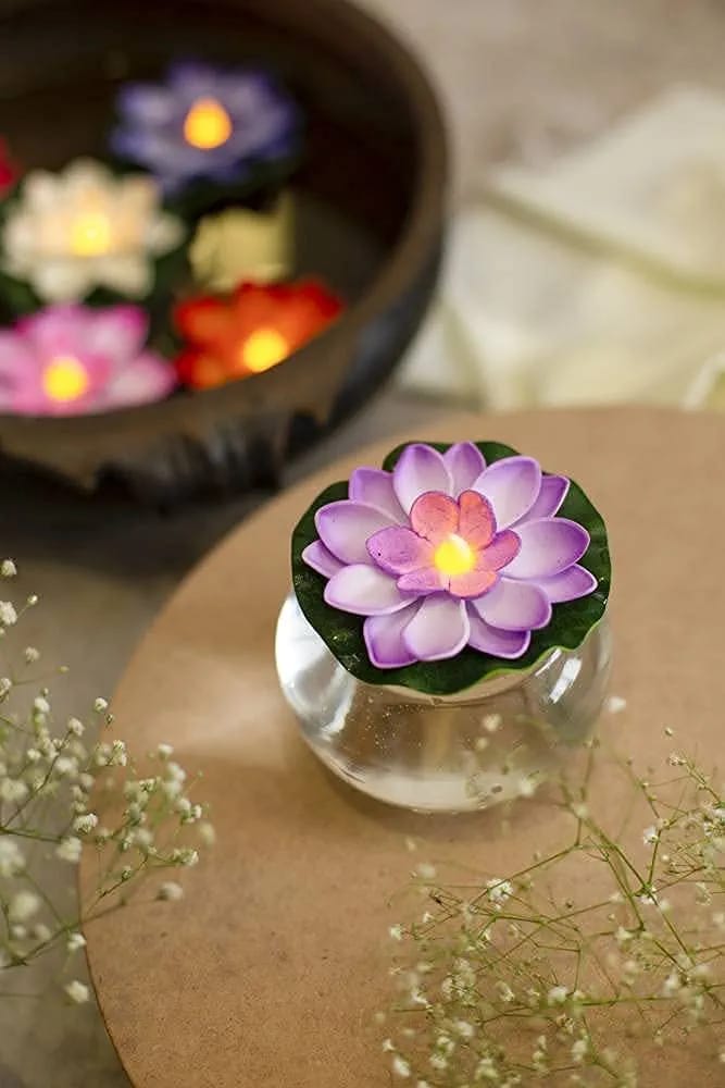 Multi Color Floating Lotus Flower Shape Floating LED Candles (Pack of 6)