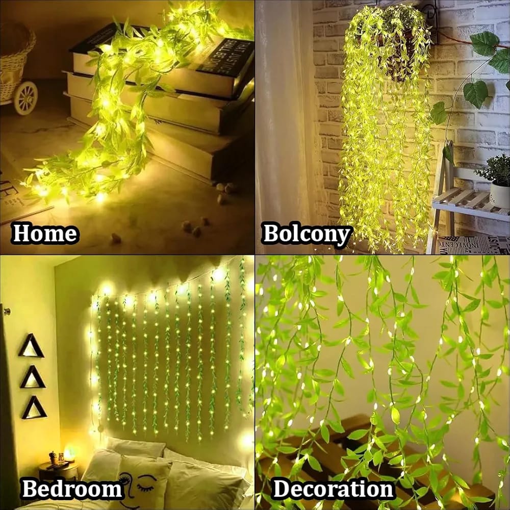 Artificial Leaf Curtain LED String Light, 180 LEDs, 8 Modes, Remote Control