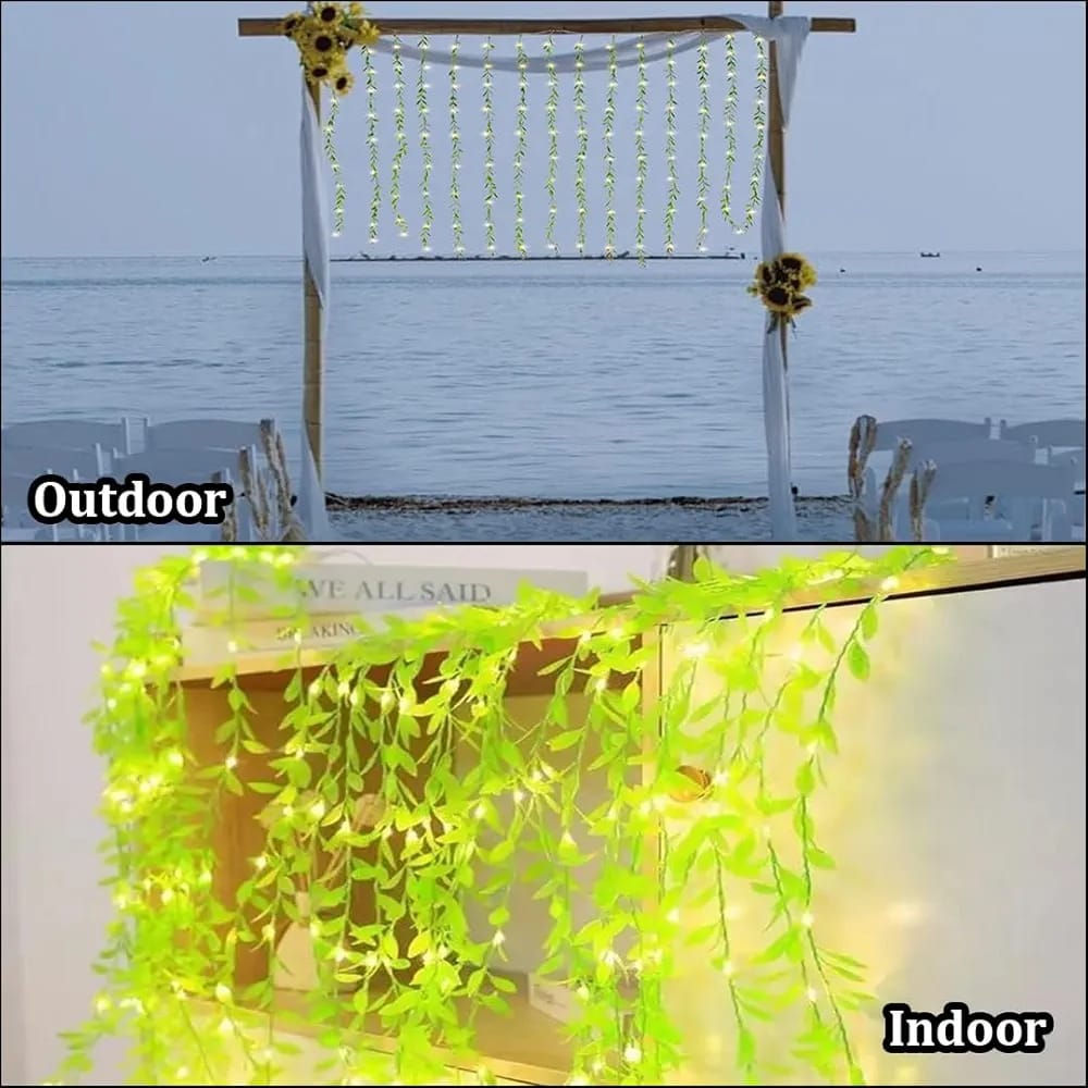 Artificial Leaf Curtain LED String Light, 180 LEDs, 8 Modes, Remote Control