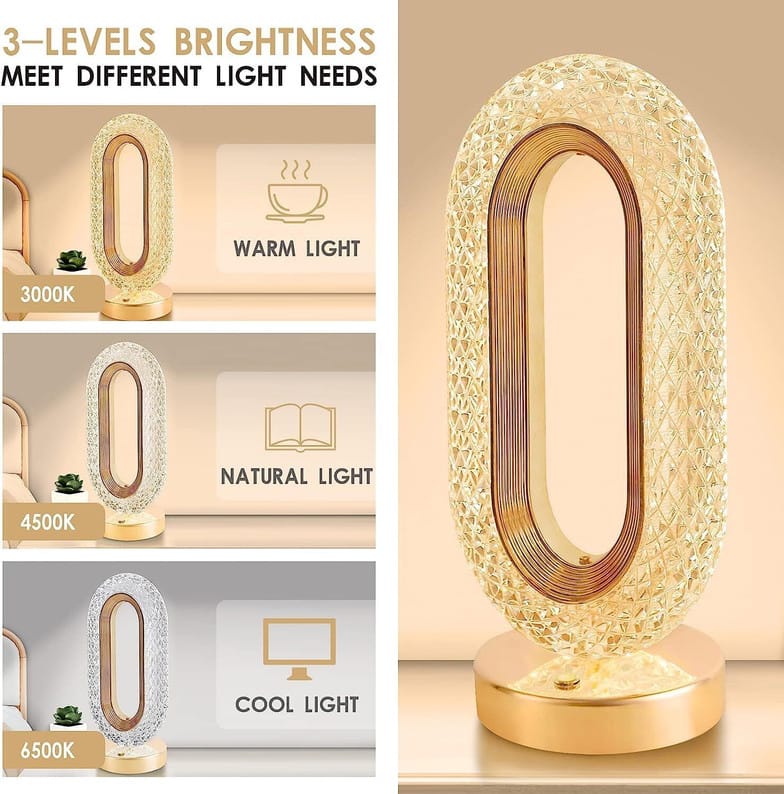 Luxury Crystal LED Table Lamp-3 Colors Dimmable with Touch