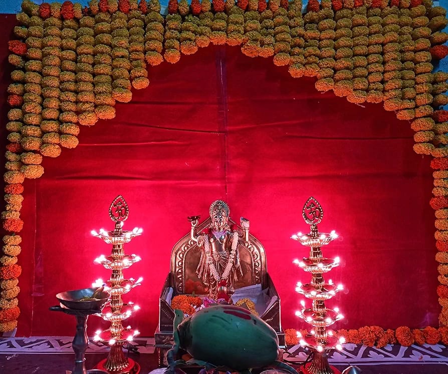 Stylish 5 Layer Electric Om Diya Stand and Trending Gold Light Diya Deepak for Pooja