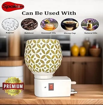 Kapur Dani Electrical Camphor Diffuser. Glass Kapoor Dani & Essential Oil Diffuser with On Off Switch