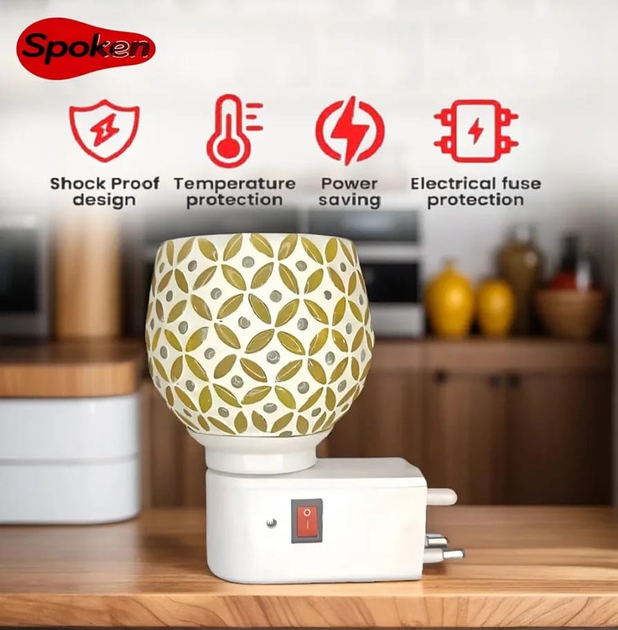 Kapur Dani Electrical Camphor Diffuser. Glass Kapoor Dani & Essential Oil Diffuser with On Off Switch