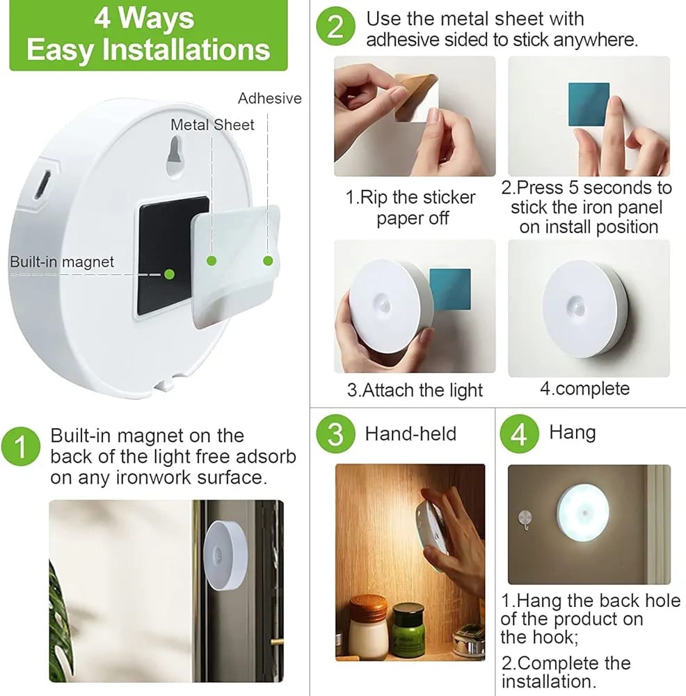 Motion Sensor Light for Home with USB Charging Wireless Self Adhesive LED Body Induction Lamp Sensor Light for Wardrobe Lights Sensor Night Light(SET OF 2)