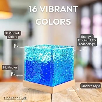 Acrylic Romantic Ocean Wave Night Light Projector Lamp, 3D Water Wave Effect Crystal Table Lamp with Remote Control