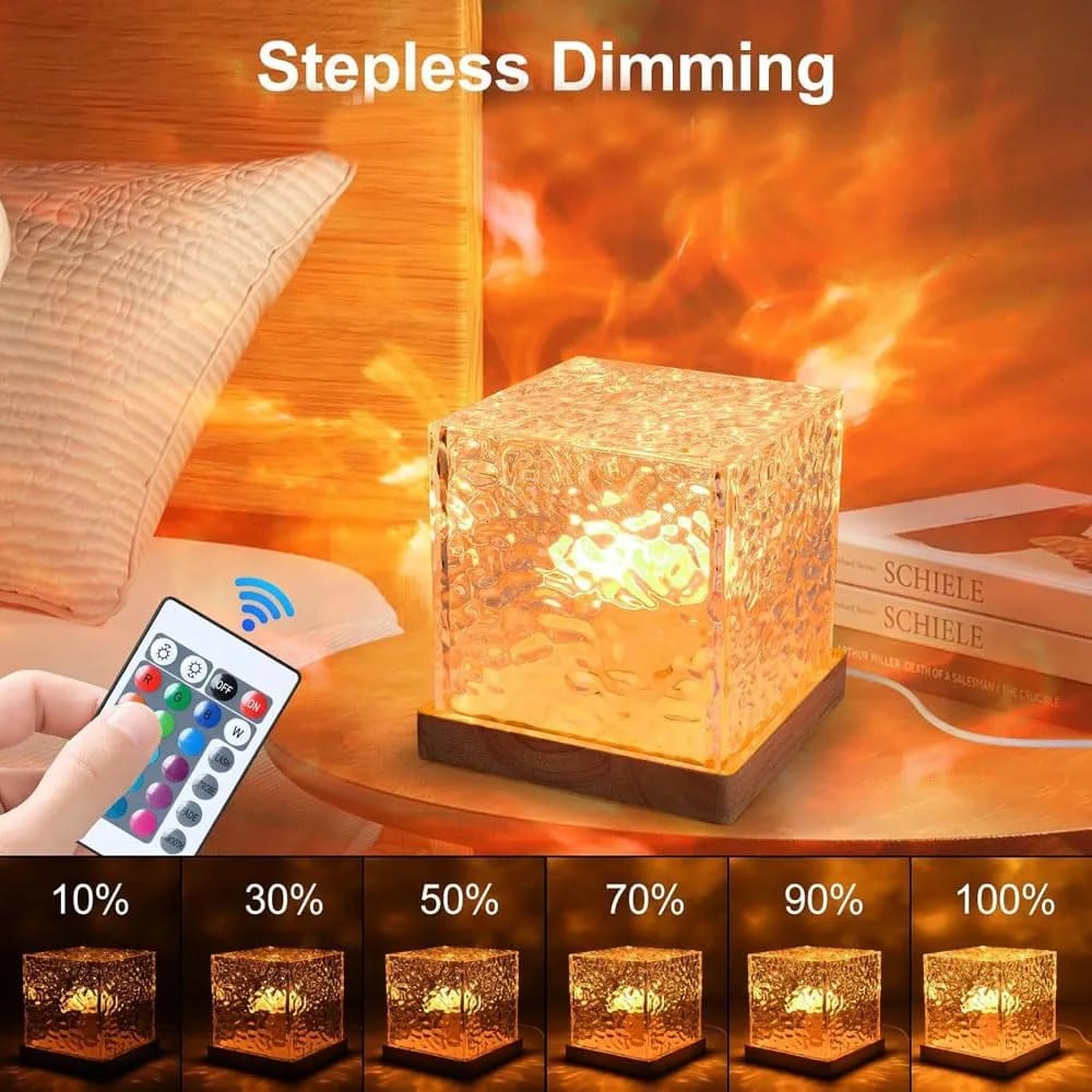Acrylic Romantic Ocean Wave Night Light Projector Lamp, 3D Water Wave Effect Crystal Table Lamp with Remote Control