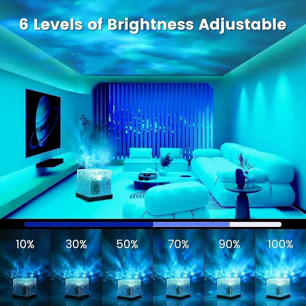 Acrylic Romantic Ocean Wave Night Light Projector Lamp, 3D Water Wave Effect Crystal Table Lamp with Remote Control