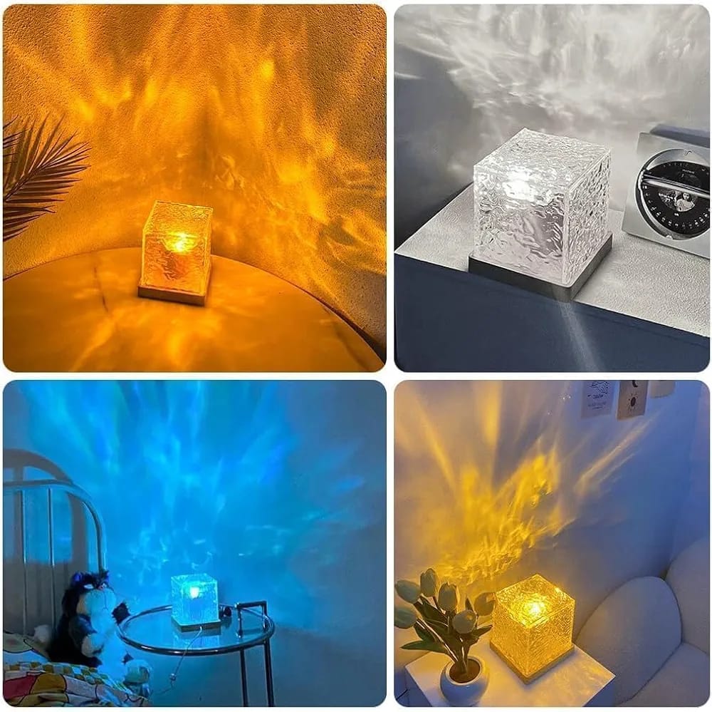 Acrylic Romantic Ocean Wave Night Light Projector Lamp, 3D Water Wave Effect Crystal Table Lamp with Remote Control