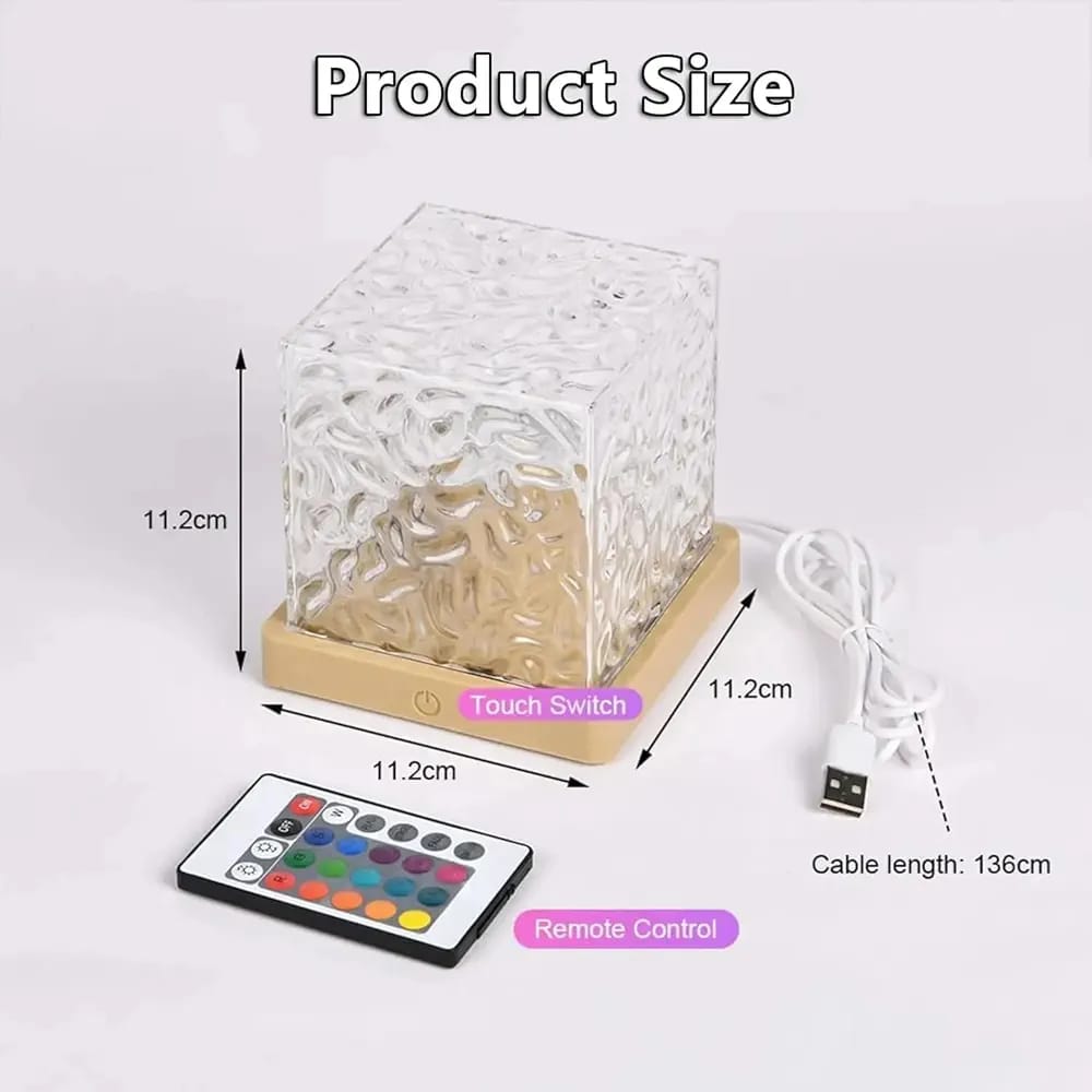 Acrylic Romantic Ocean Wave Night Light Projector Lamp, 3D Water Wave Effect Crystal Table Lamp with Remote Control