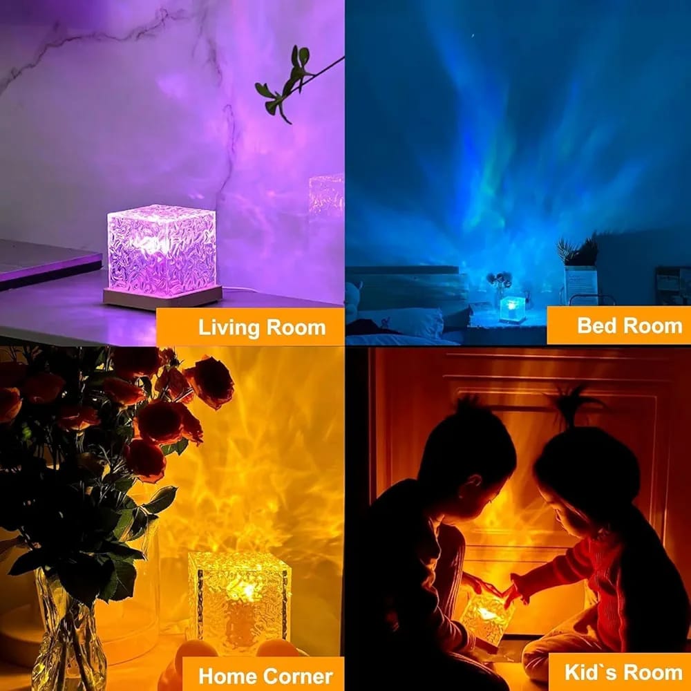 Acrylic Romantic Ocean Wave Night Light Projector Lamp, 3D Water Wave Effect Crystal Table Lamp with Remote Control