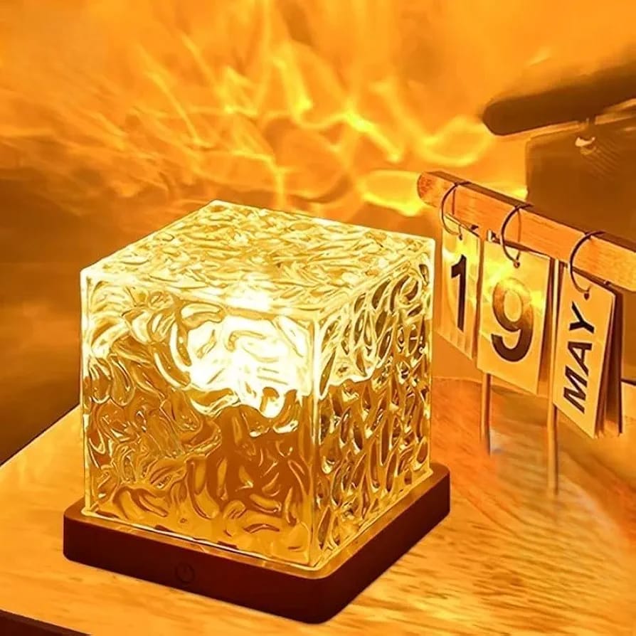 Acrylic Romantic Ocean Wave Night Light Projector Lamp, 3D Water Wave Effect Crystal Table Lamp with Remote Control