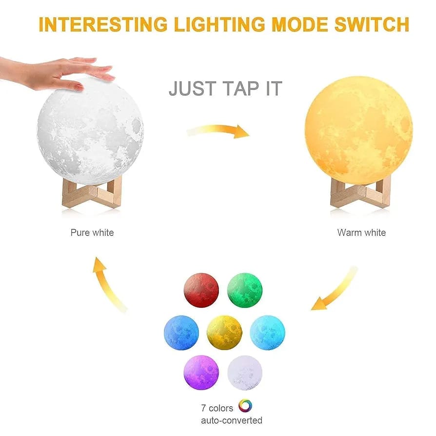 3D Moon Light lamp 7 Multi Colors Changing Touch Sensor for Adult and Kids with Wooden Stand