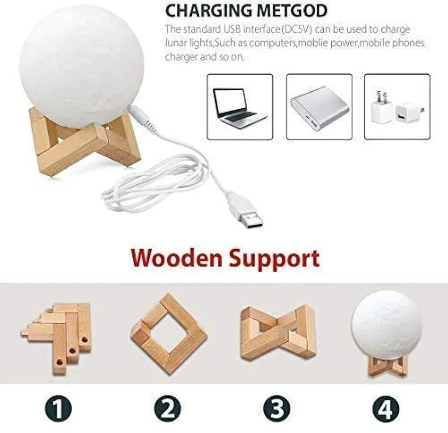 3D Moon Light lamp 7 Multi Colors Changing Touch Sensor for Adult and Kids with Wooden Stand