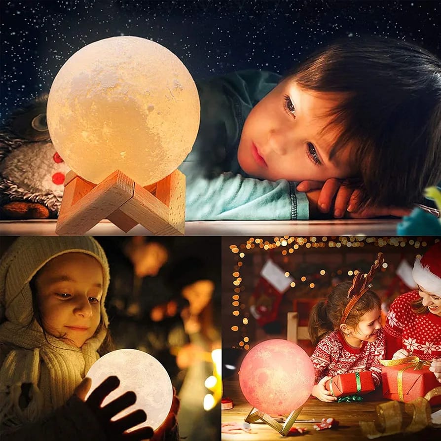 3D Moon Light lamp 7 Multi Colors Changing Touch Sensor for Adult and Kids with Wooden Stand