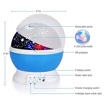 Star Master Galaxy Night Projector Lamp 360° Rotating Led Starry Light with Moon, Ocean Wave & Astronaut Effects