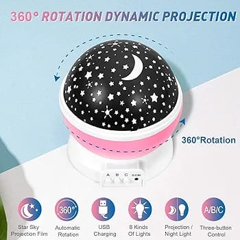 Star Master Galaxy Night Projector Lamp 360° Rotating Led Starry Light with Moon, Ocean Wave & Astronaut Effects