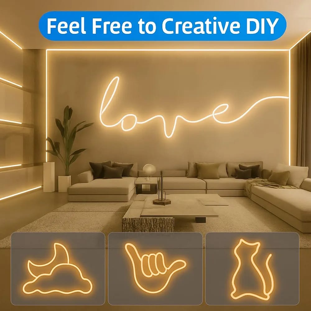 16.4 Feet,5 metre Neon LED Strip Light with 12V Adapter | Cuttable Flexible Waterproof Rope Light for Wall Decor