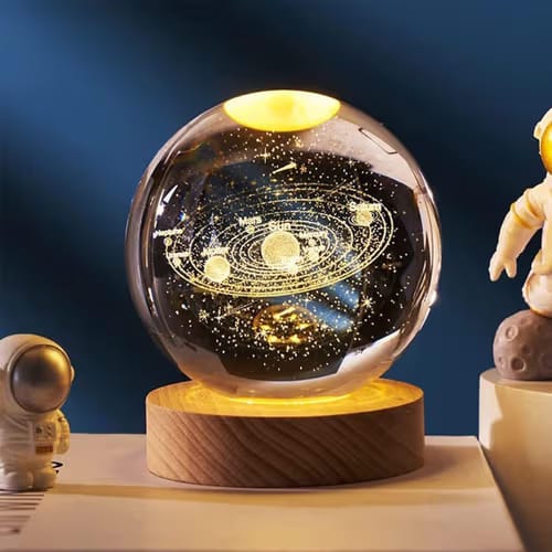 3D Galaxy Crystal Ball Night Light | Dimmable Engraved LED Glass Ball Table Lamp with USB and Wooden Base SET OF 2