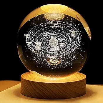 3D Galaxy Crystal Ball Night Light | Dimmable Engraved LED Glass Ball Table Lamp with USB and Wooden Base SET OF 2
