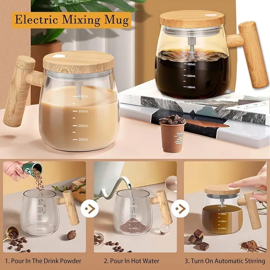 Self Stirring Mug Electric Mixing Cup High Borosilicate Glass Mixing Coffee Mug Rotating Home Office Travel