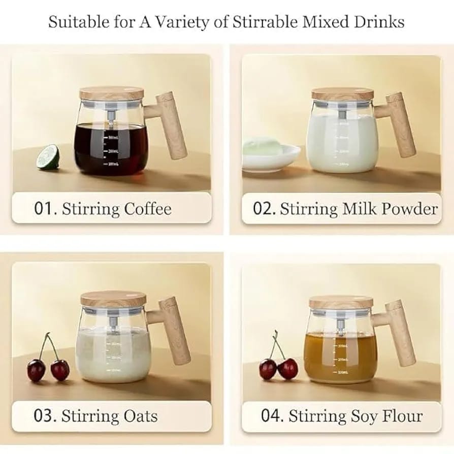Self Stirring Mug Electric Mixing Cup High Borosilicate Glass Mixing Coffee Mug Rotating Home Office Travel