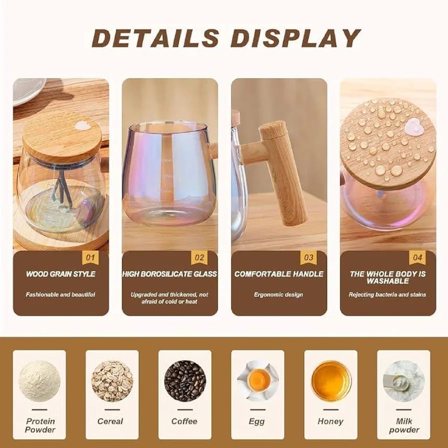 Self Stirring Mug Electric Mixing Cup High Borosilicate Glass Mixing Coffee Mug Rotating Home Office Travel