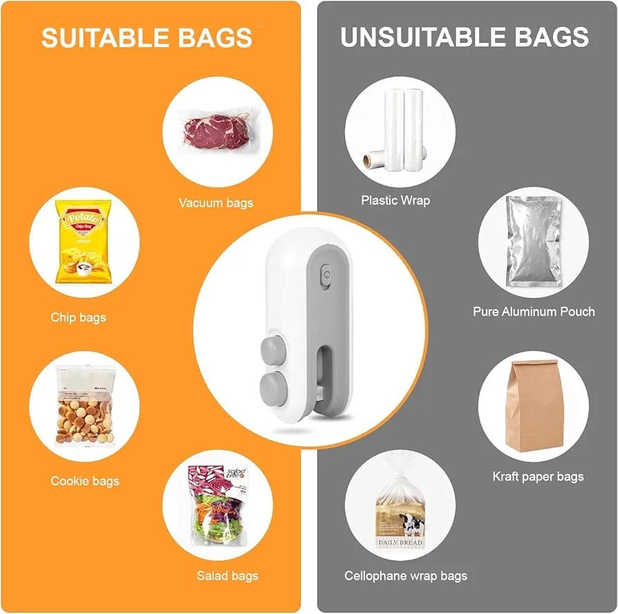 Portable Mini Sealing Machine 2 in 1 USB Rechargeable Magnetic Bag Sealer Heat Seal with Cutter