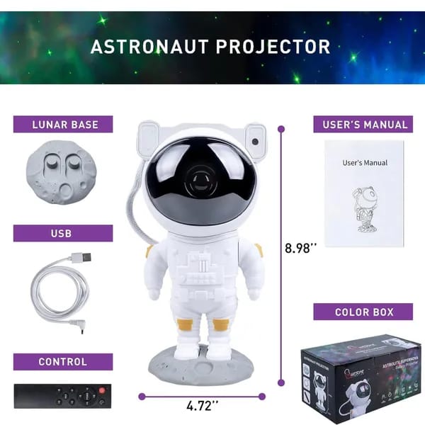 Astronaut Galaxy Projector Night Light – 360° Rotating Nebula Star Projector