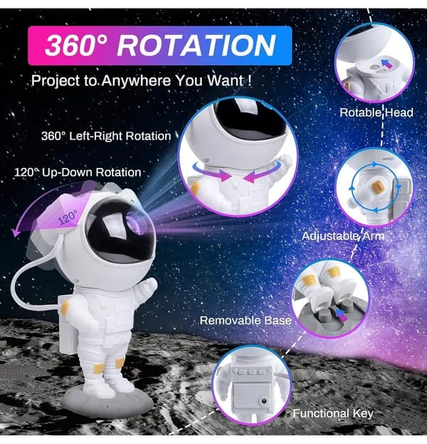 Astronaut Galaxy Projector Night Light – 360° Rotating Nebula Star Projector