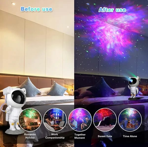 Astronaut Galaxy Projector Night Light – 360° Rotating Nebula Star Projector