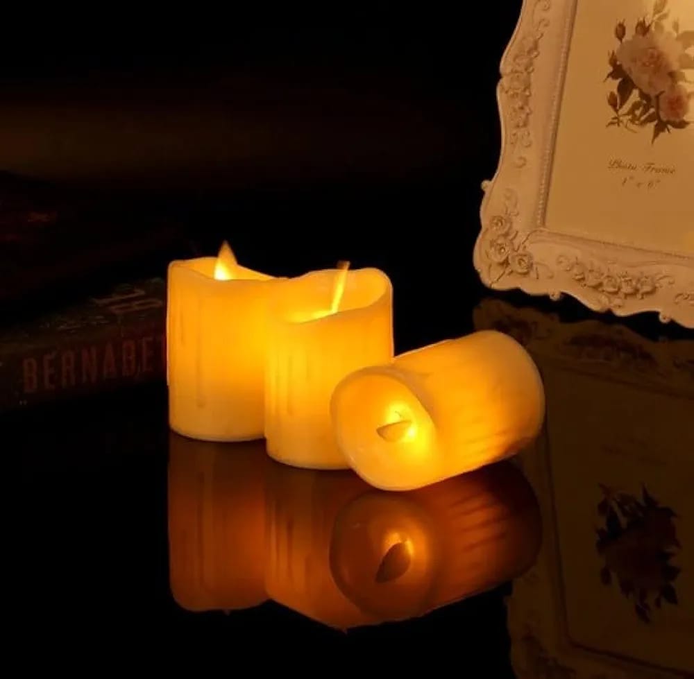 Acrylic Dancing Flame LED Tea Light Candle for Home Decoration (Pack of 12)