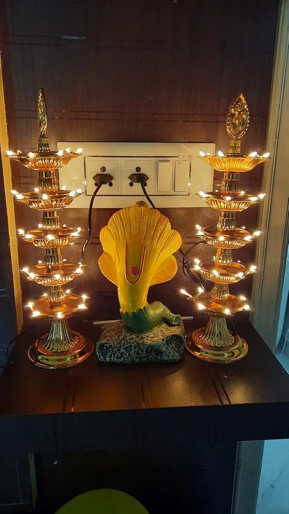 Stylish 5 Layer Electric Om Diya Stand and Trending Gold Light Diya Deepak for Pooja