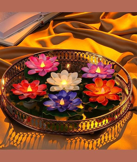 Multi Color Floating Lotus Flower Shape Floating LED Candles (Pack of 6)