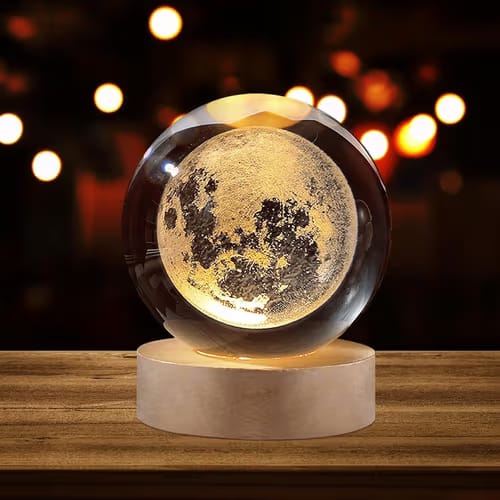 3D Galaxy Crystal Ball Night Light | Dimmable Engraved LED Glass Ball Table Lamp with USB and Wooden Base SET OF 2
